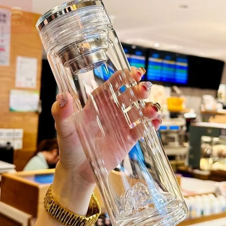 水杯观山杯男士双层玻璃杯大容量家用高档泡茶杯子耐高温杯子茶杯