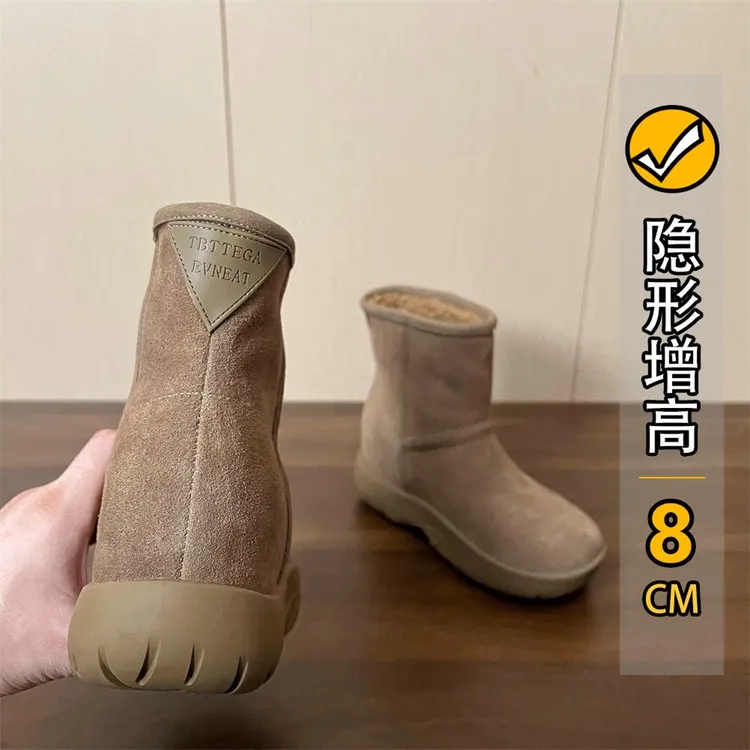 小个子版~圆头厚底内增高短筒雪地靴女2025冬新款加绒保暖棉鞋ins