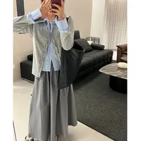 西西  [早秋氛围] ins风显瘦条纹针织假两件上衣+半身裙