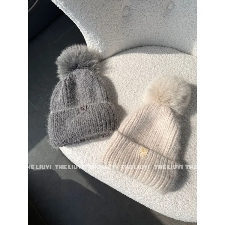 【LIUYI】狐狸毛球兔毛混纺保暖针织帽2875