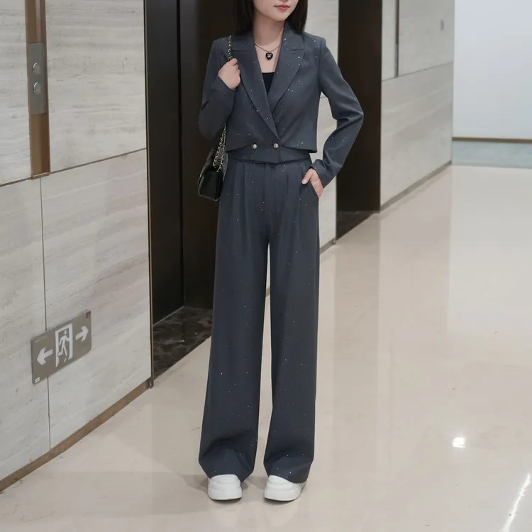 蔡小姐25秋季新款短款西装外套女套装高级感西服上衣+裤子两件套