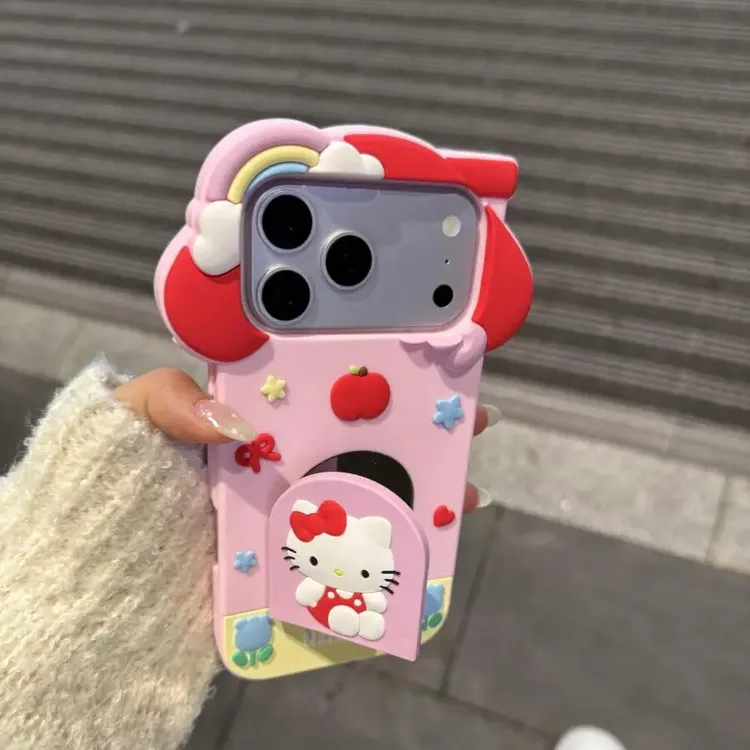 立体彩虹翻盖镜面kitty适用17pro/16promax手机壳苹果15/14/13