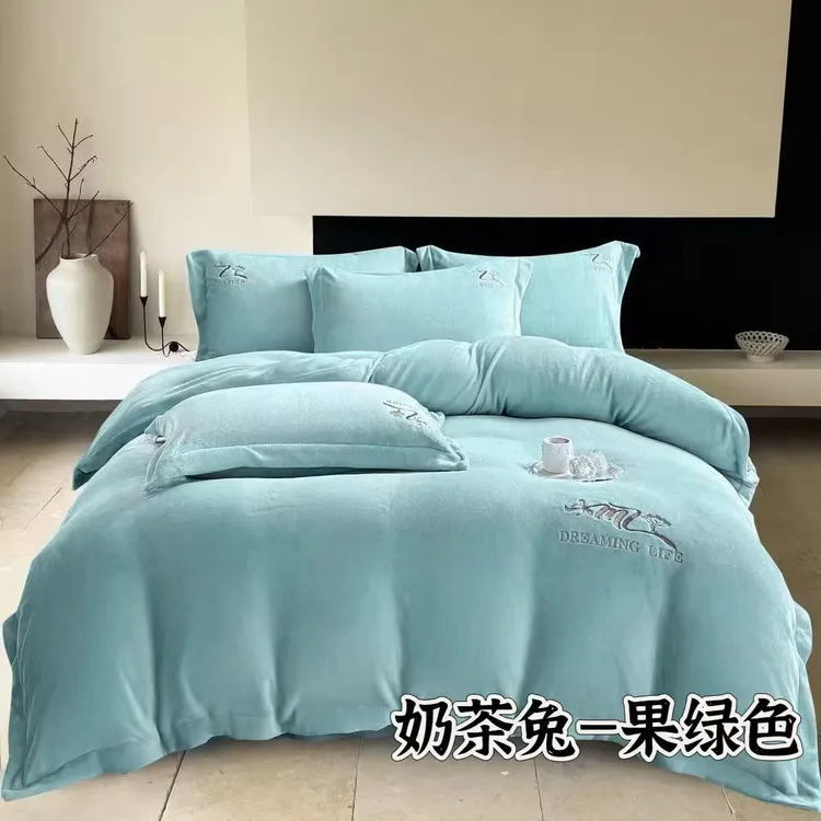 轻奢立体保暖纯色防寒简约长绒棉床品床品套件被套