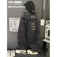 【现货】VIVI童装1【嘻哈酷】冬款中大童原色刺绣柔软加绒弯刀牛仔裤
