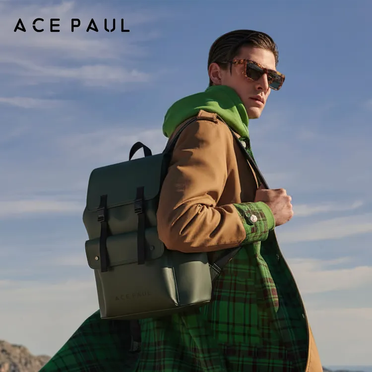ACE PAUL皮质双肩背包男大容量17英寸电脑包户外防水旅行通勤包