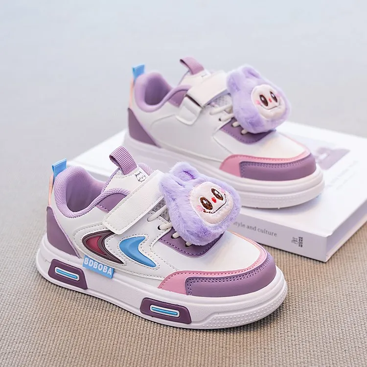 拉布布女童鞋子2025新款秋季儿童休闲轻便运动鞋女孩卡通皮面板鞋