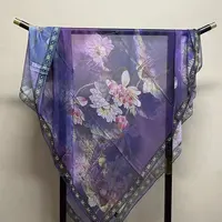 （池中紫莲）薯莨纱围巾135*135左右