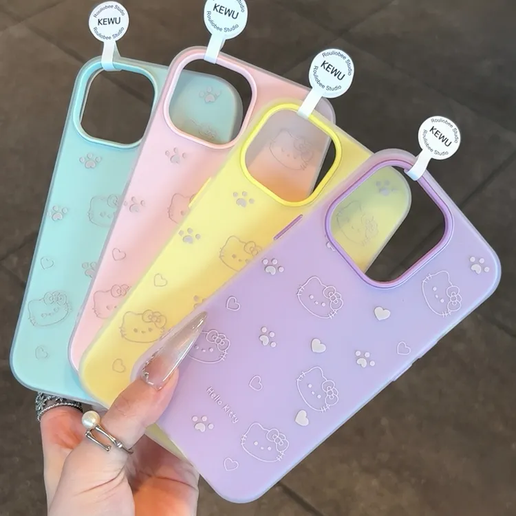 多巴胺线条kitty爪子适用苹果16磨砂肤感手机壳iphone15全包14/13