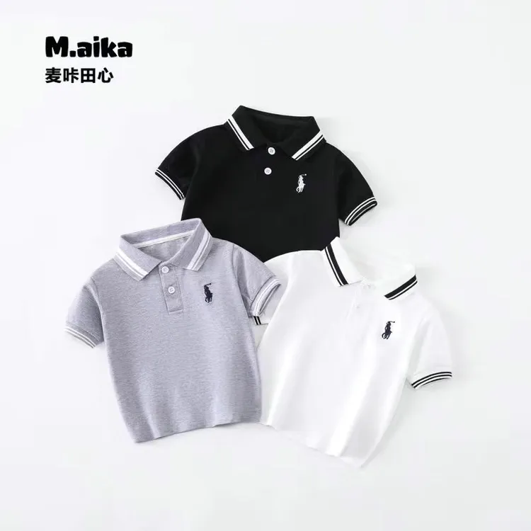 803儿童polo衫短袖透气简约宝宝珠地T恤高级夏季刺绣翻领童装上衣