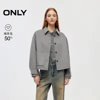 ONLY2025秋季新款宽松舒适落肩短款衬衫毛呢大衣女|12534T001