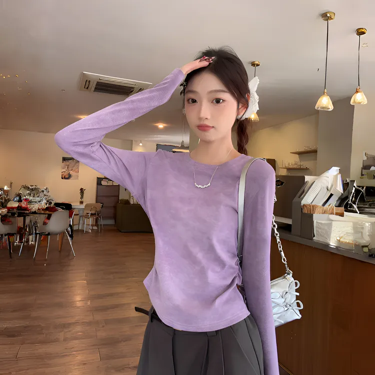 收腰修身T恤女长袖打底衫内搭秋冬季独特漂亮小衫洋气百搭上衣服
