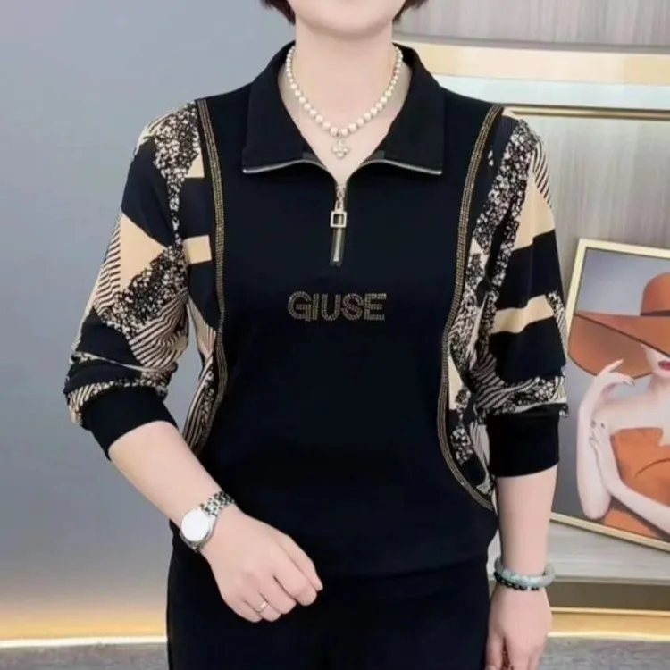 休闲卫衣女长袖立领拼接显瘦T恤小衫遮肚百搭打底上衣