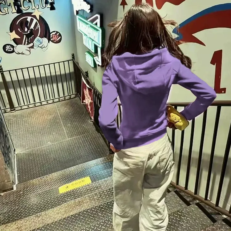 紫色修身卫衣外套女早秋季韩系穿搭紧身收腰上衣休闲运动简约开衫
