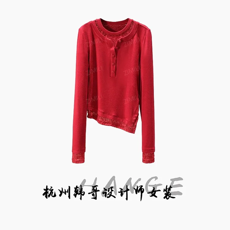 【韩哥欧货女装】冬季加厚羊毛《水溶蕾丝》高弹显瘦打底上衣10099-A0