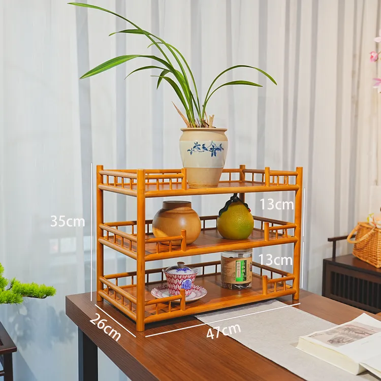 【三层凭栏】榫卯竹编置物架收纳架茶具架高档家用博古架多层家居
