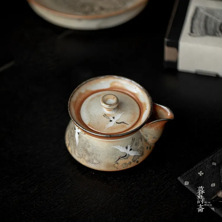 暮诗斋窑变瑞鹤手抓壶陶瓷复古泡茶壶过滤一人专用单壶功夫