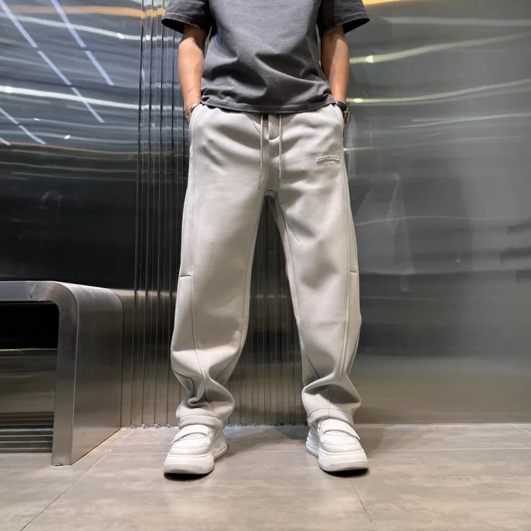 冬季新款加绒男士简约小直筒纯色休闲裤潮流宽松高街百搭休闲长裤