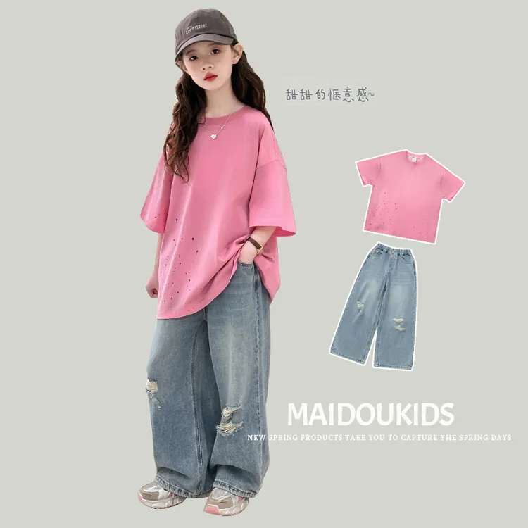 儿童夏季套装洋气休闲女童短袖时尚阔腿两件套宽松薄款中大童韩版