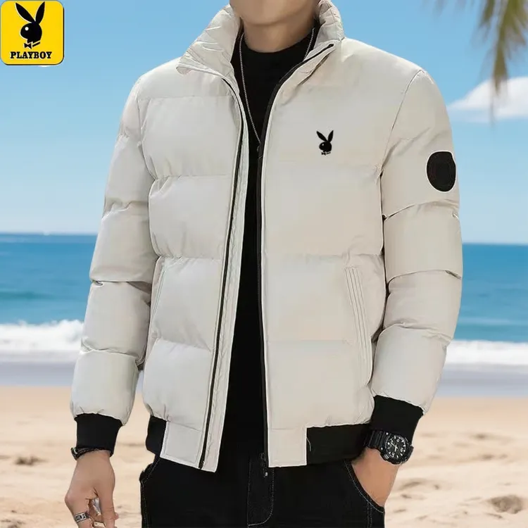 花花公子保暖水洗短款修身型立领棉衣棉服休闲秋冬时尚运动外套潮