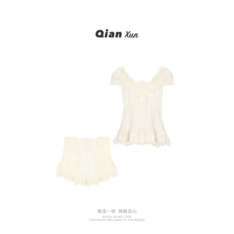 「白茶花雾」夏季时尚洋气减龄百搭潮流小众上衣休闲裤QXX5TZ9664A