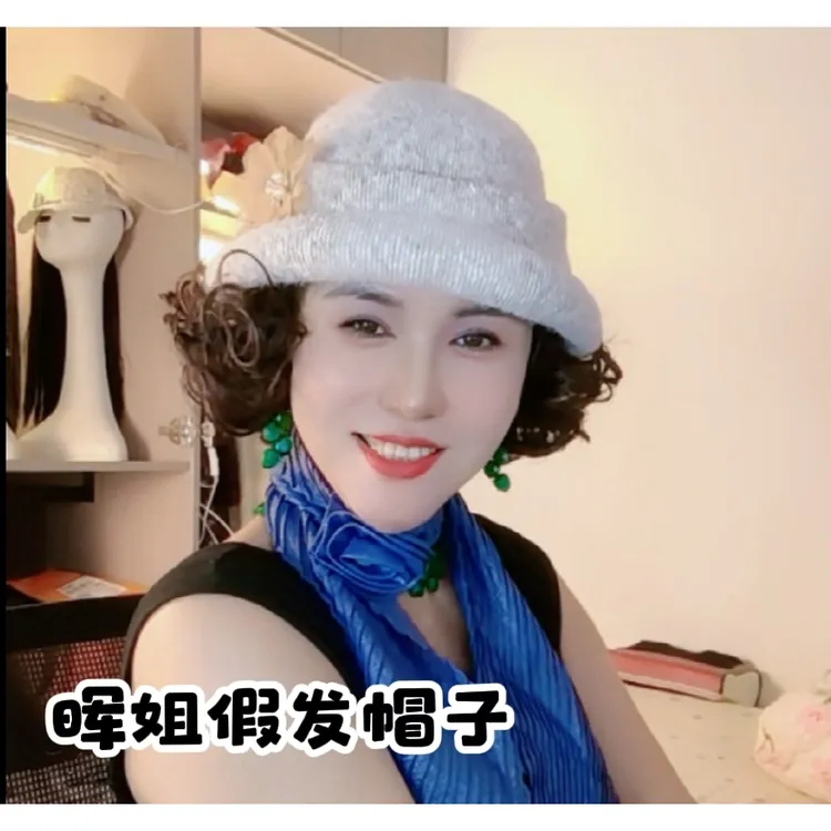 假发一体双花贵妇帽女法式高级感礼帽复古针织定型帽子遮盖白发