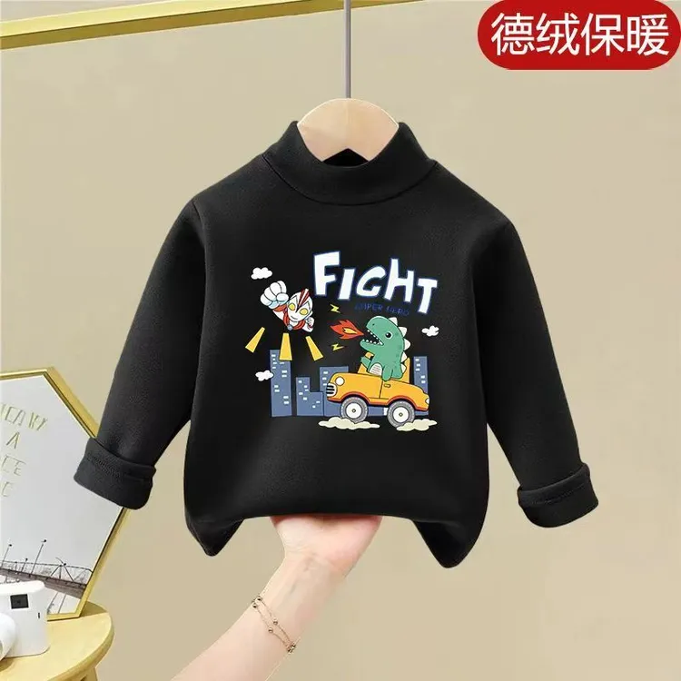 男童双面德绒保暖打底衫2025秋冬新款童装中小童半高领长袖T恤潮0