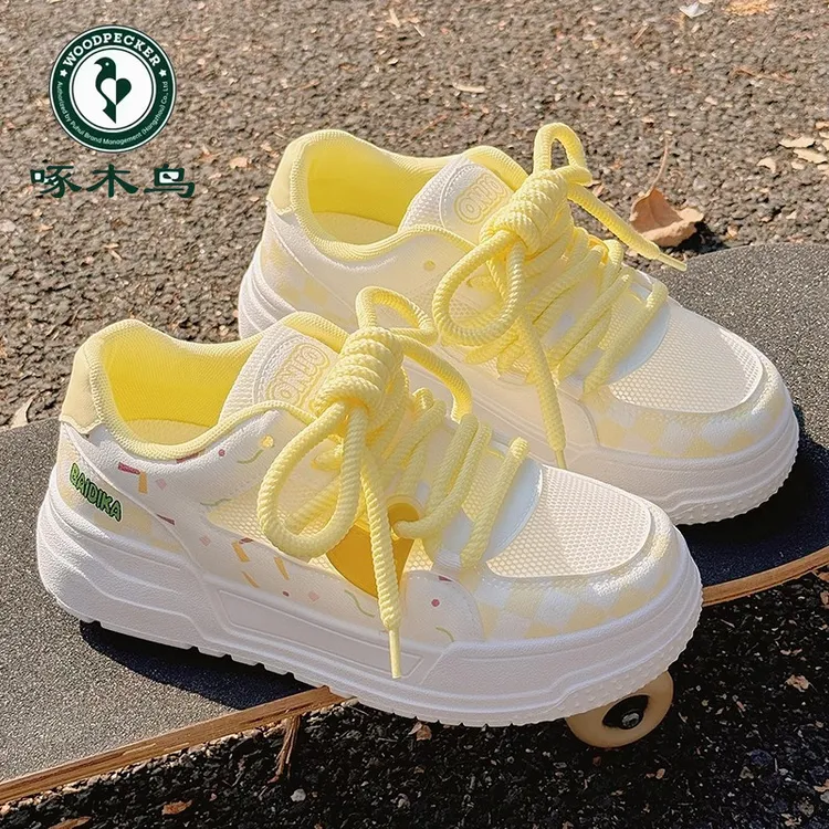 啄木鸟夏季女鞋厚底面包鞋女透气网面网鞋子女小众小白鞋运动板鞋