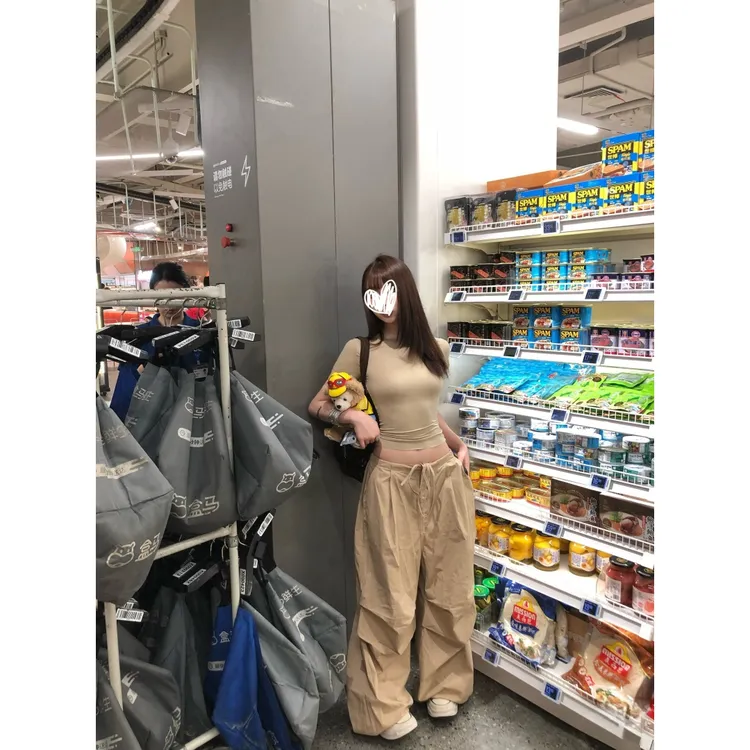 高弹纯色短袖T恤+明星同款工装阔腿休闲裤两件套60021女装