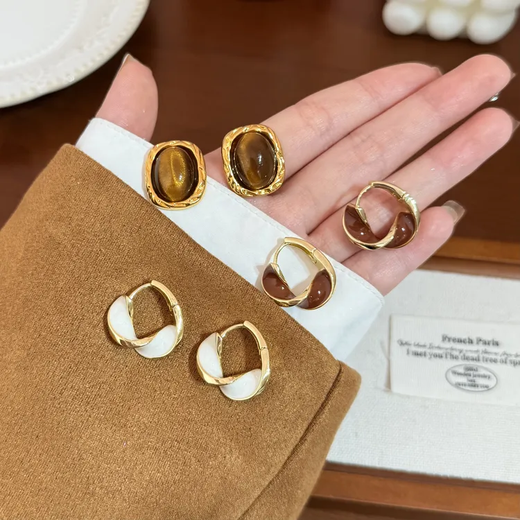 铜合金树脂耳饰 早秋新爆款秋冬独特耳饰美拉德小众耳饰潮