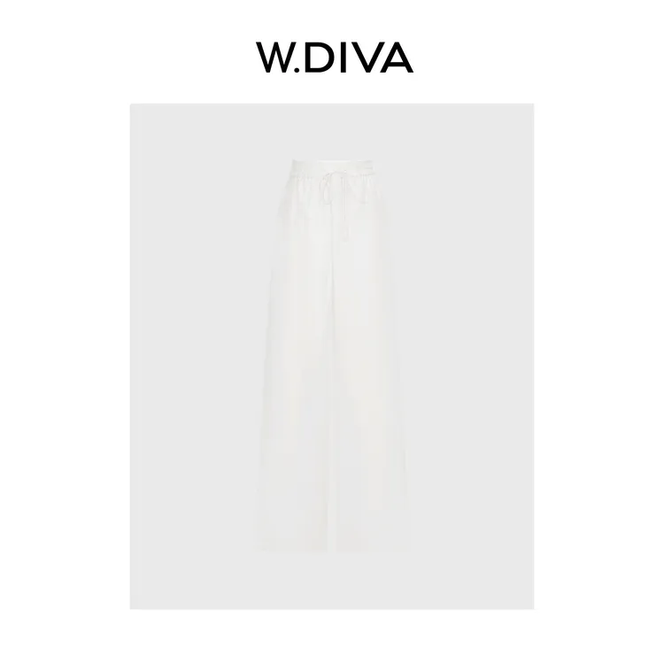 W.Diva【蕾丝白裤】100%亚麻蕾丝花边直筒阔腿裤休闲裤52K262206