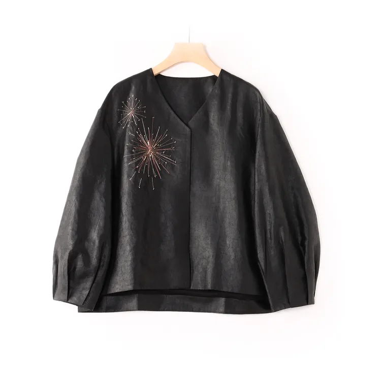 【澜亭絮絮】桑蚕丝香云纱龟纹老料手工钉珠款秋冬外套25-115