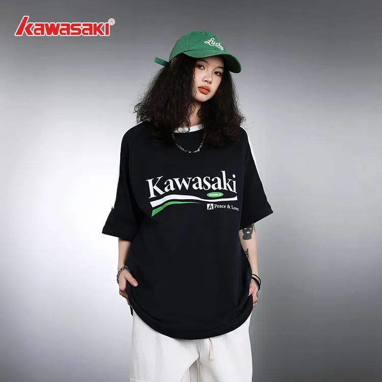 kawasaki/川崎美式复古拼色百搭宽松休闲透气圆领短袖T恤男女同款
