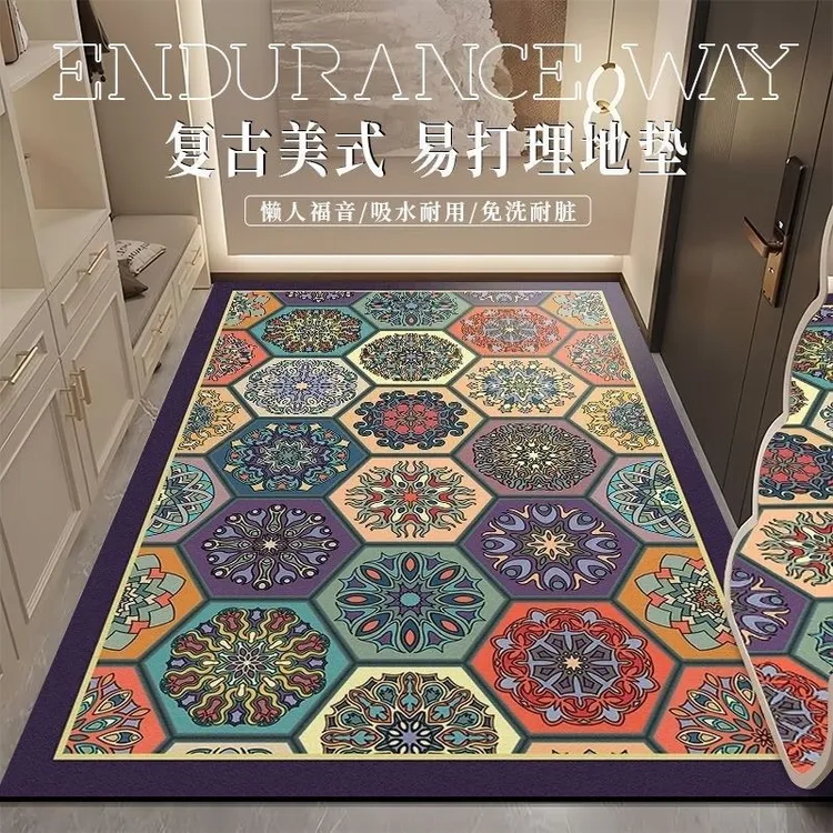 复古美式水晶绒地垫客厅卧室厨房茶几沙发可水洗折叠地垫