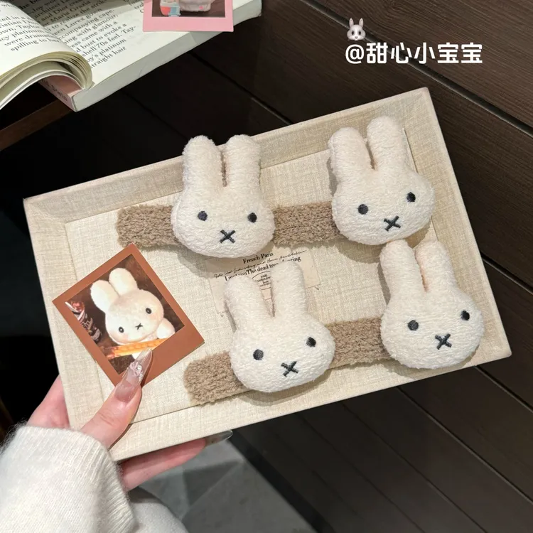 新款米菲小兔子毛绒发夹侧边掰掰夹可爱卡通碎发前额刘海bb夹