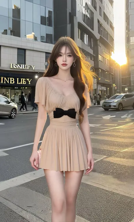 夏季新款杏色V领收腰连衣裙女小众设计时尚气质显瘦高级百搭时髦