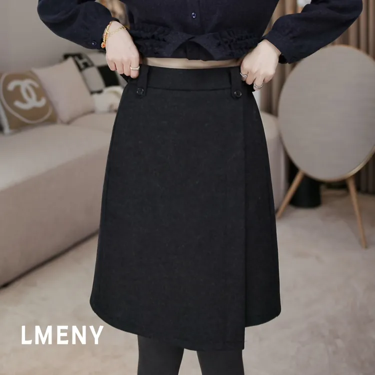 LMENY“报恩裙”毛呢短裙女2025冬新款气质通勤小a字半裙25DQ014
