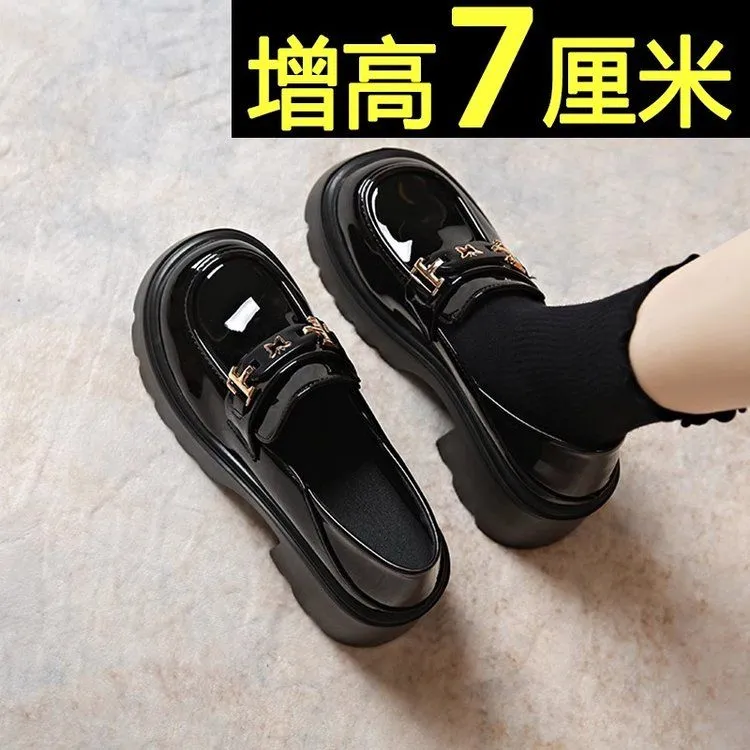 英伦风黑色小皮鞋女2025新款春秋小个子增高鞋子女ins潮牌百搭