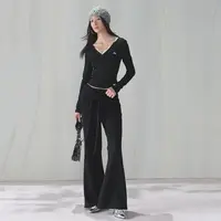ACMEAURA 2025秋季新款黑色微喇糯米烫钻休闲裤女