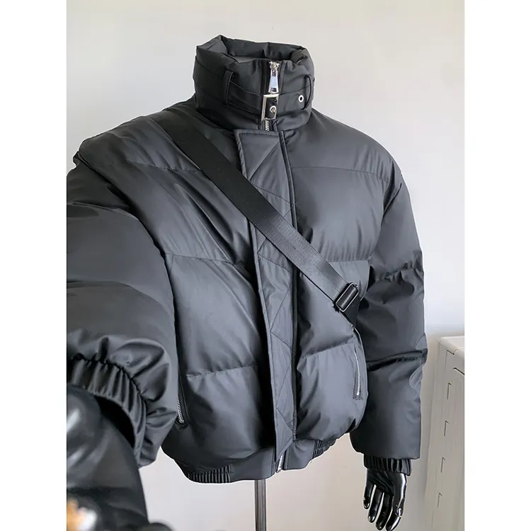 金属扣pu皮立领面包服棉衣外套男款冬季加厚潮牌宽松三防保暖棉服