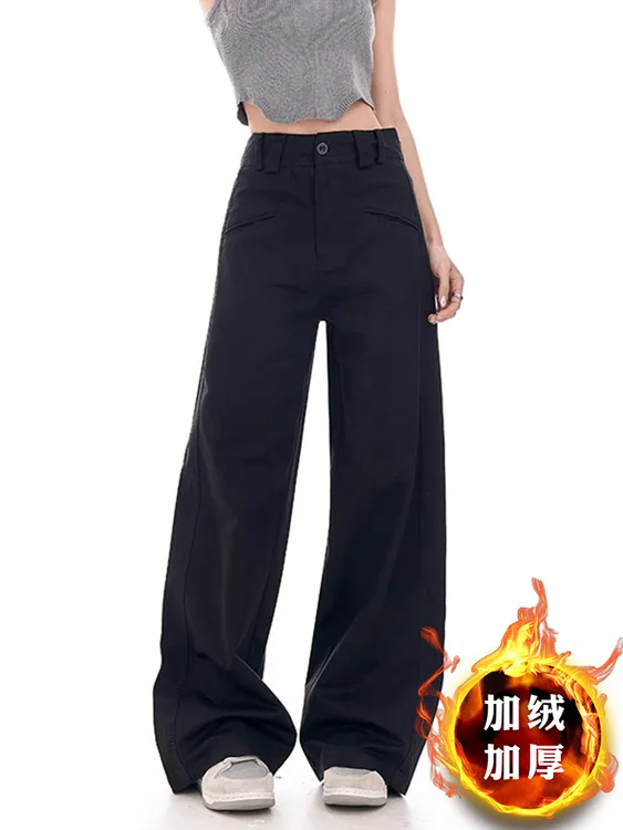 八字口袋设计感西装裤子女大码胖mm显瘦梨型身材垂感阔腿裤小个子