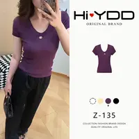 YDD•「Z-135」微透凉感V领有弹力 100莱赛尔天丝 短袖上衣D-2851