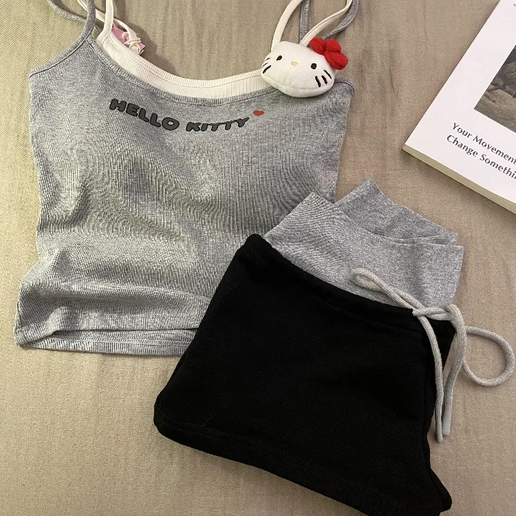 韩系带胸垫HelloKitty吊带睡衣女夏季新款可出门辣妹家居服套装