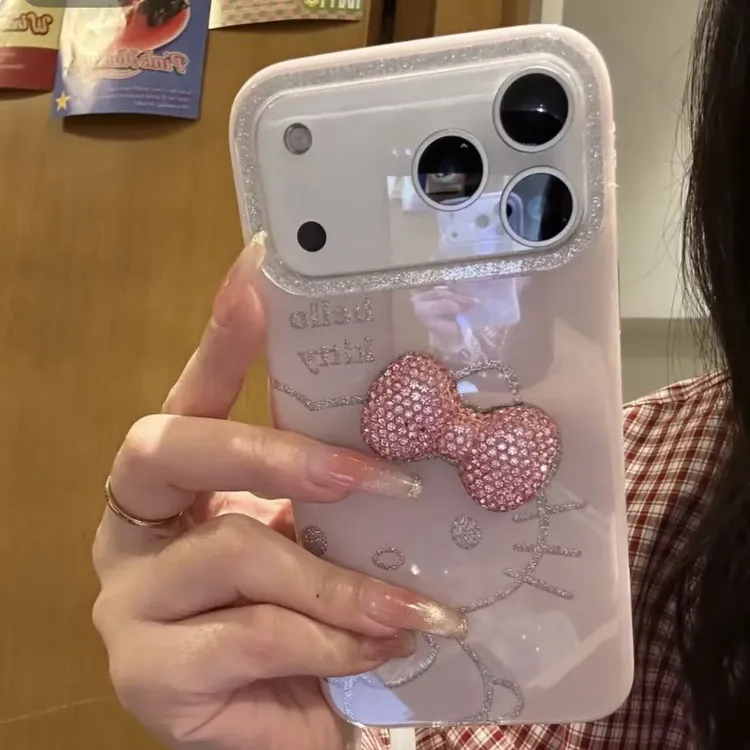 闪粉蝴蝶结KT适用iPhone17promax时尚苹果16手机壳可爱15少女心14