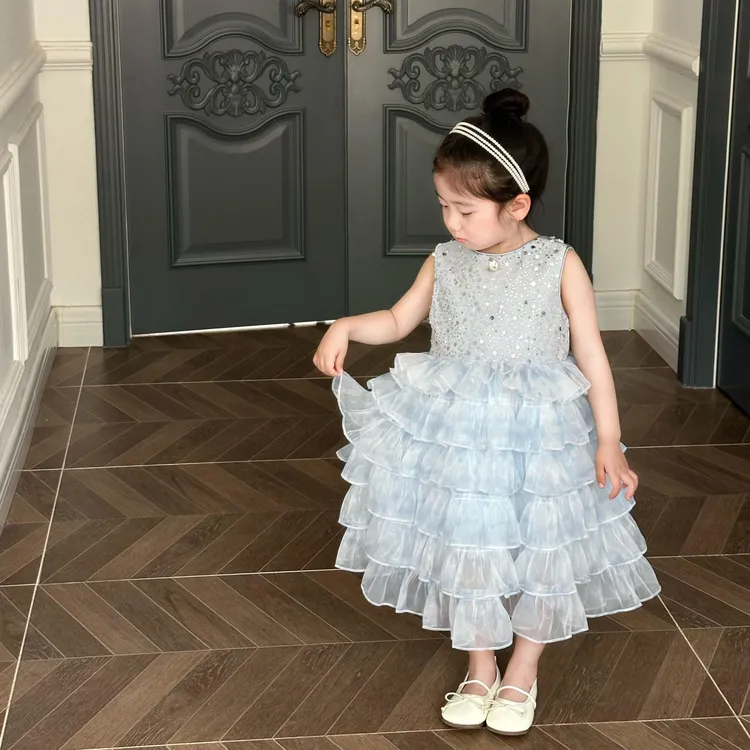 小思家女童25夏季新款爱莎公主裙甜美洋气公主网纱蛋糕生日连衣裙