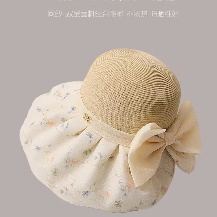 遮阳帽女夏季防晒防紫外线太阳帽透气草帽显脸小蝴蝶结时尚出游