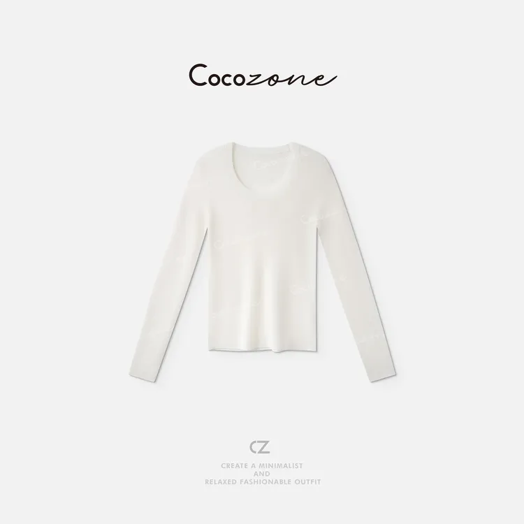 COCO ZONE 刘一一【100美丽诺羊毛】U领纯色毛织上衣 CD2A1777