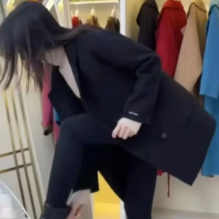 661女士新款西服领双面韩版宽松大衣