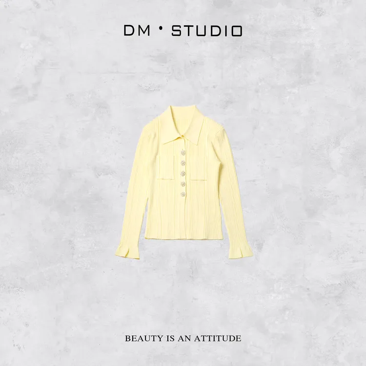 DEDM-DM•STUDIO/气质高级感修身显瘦polo领长袖排扣上衣（QL98001）