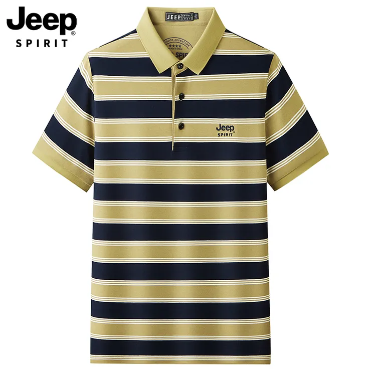 JEEP夏季男士条纹翻领短袖Polo衫时尚休闲商务宽松中年半袖棉T恤