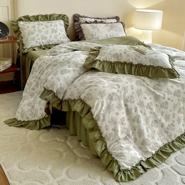 纯棉全棉床上四件套2025新款法式花边被套床单床笠款宿舍床品